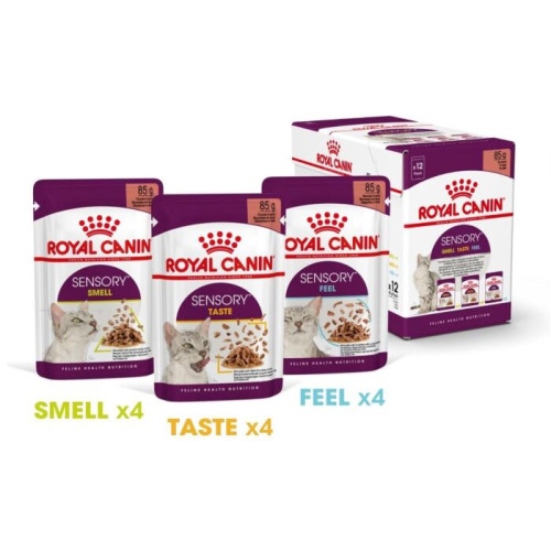 Royal Canin CAT (FHN) Sensory [Multi-Pack : Smell + Taste + Feel] Gravy 貓感系列 混合裝 營養主食濕糧(肉汁) 三味各四包 (3168300) 85g X12原盒 (原裝行貨)